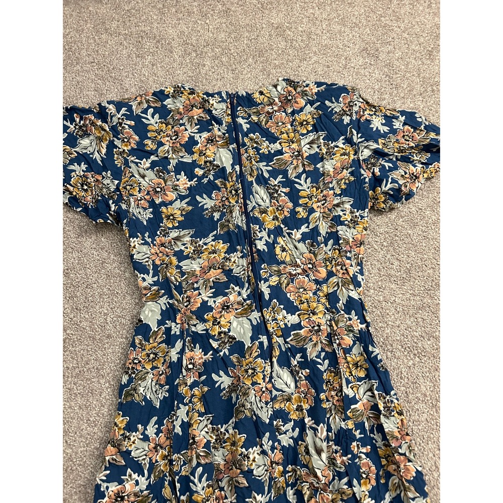 VTG Bentley Floral Midi Dress Womens 14 Blue Excellent Crochet Lace Bib Boho - Picture 12 of 12